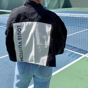 Levi's Black and White Cropped Jean Jacket with Logo Panel